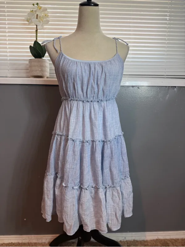 Pink Lily Light Blue Tiered Sundress Size M - Image 3