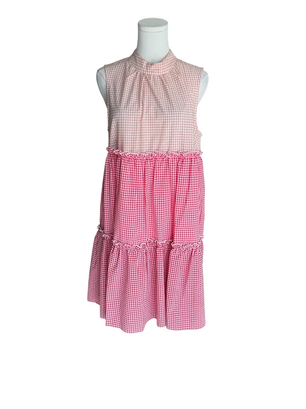 English Factory -Pink Gingham Tiered Babydoll Dress Size M - Image 3