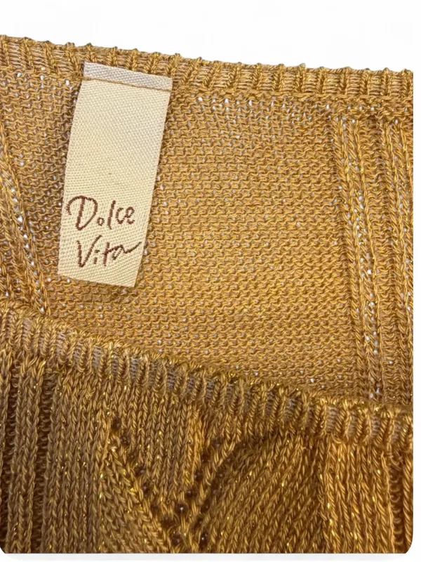 Bloomingdales Dolce Vita Women’s Metallic Golden Knit Short Sleeve Tunic Size L - Image 4