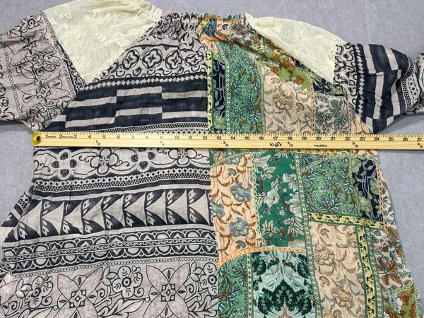 Easel Patchwork Blouse Size 1X Multicolor Boho Long Sleeve Lace Trim - Image 3