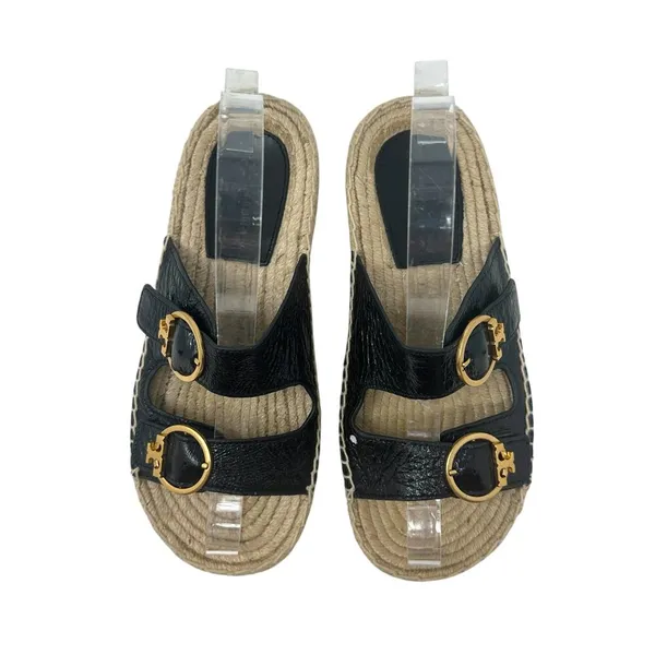 Tory Burch Selby Patent Leather Espadrille Slide Sandals Black Size US 6.5‎ - Image 2