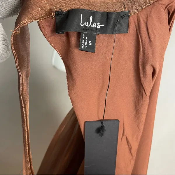 NWT‎ Lulus Dress Ideal Behavior Bronze Metallic Backless Tiered Mini Dress Small - Image 7
