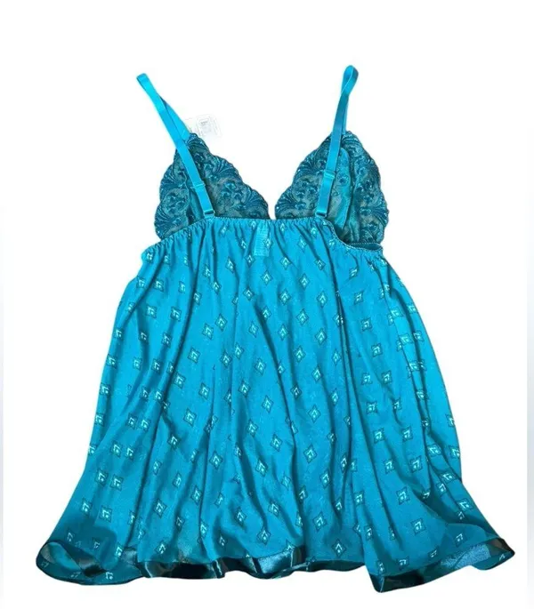 NOS Spree Intimates Plus Size Teal Sheer Sequin Lace Lingerie Mini Slip Dress - Image 3