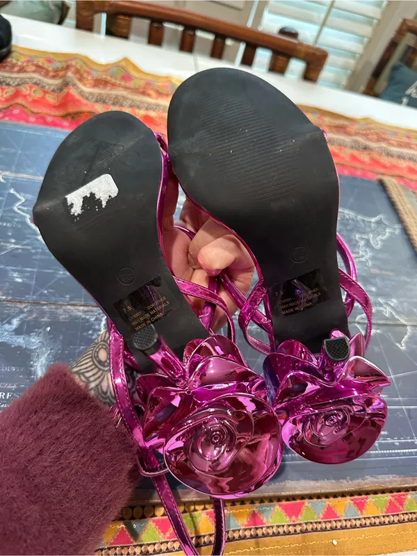 Cape Robbin Magenta Metallic 3D Floral Stiletto Sandals – Size 7.5 - Image 10