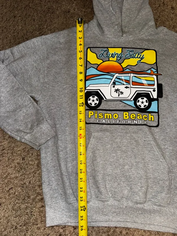 Pismo Beach 'Living Salty' Graphic Hoodie - Gray with Yellow & Blue size Medium - Image 4
