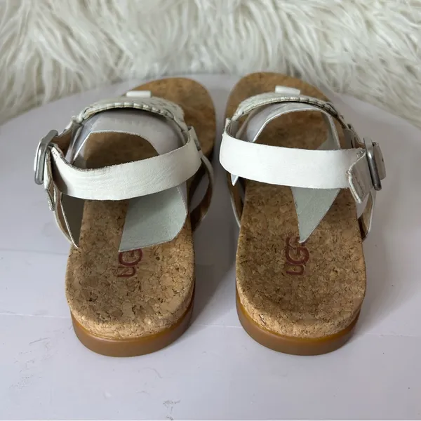Ugg Ayden II Sandal White Leather Embossed Cork Insole Size 6.5 - Image 4