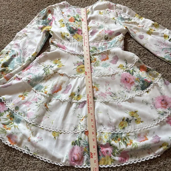 Beulah Style Medium Ladies Ivory Floral Long Sleeve Dress Boho Cottage Core - Image 8