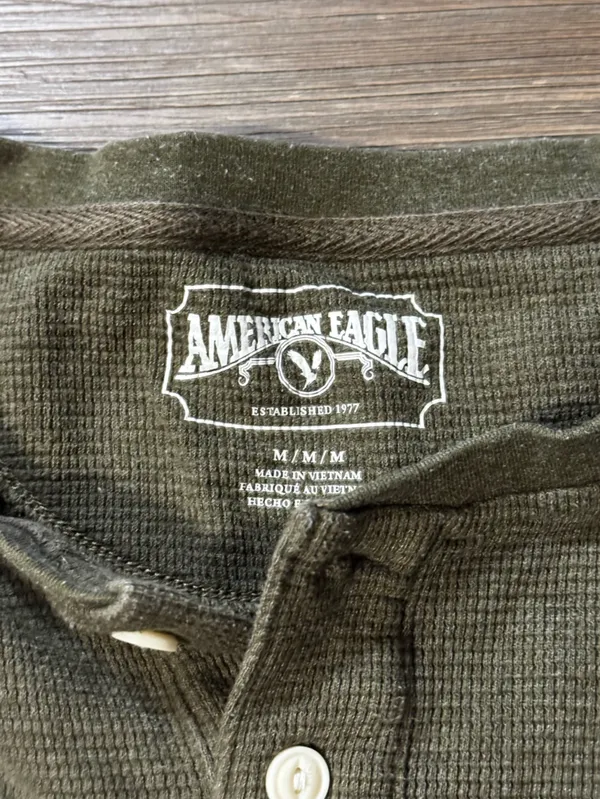 American Eagle Outfitters Olive Thermal Henley Pullover - Image 4
