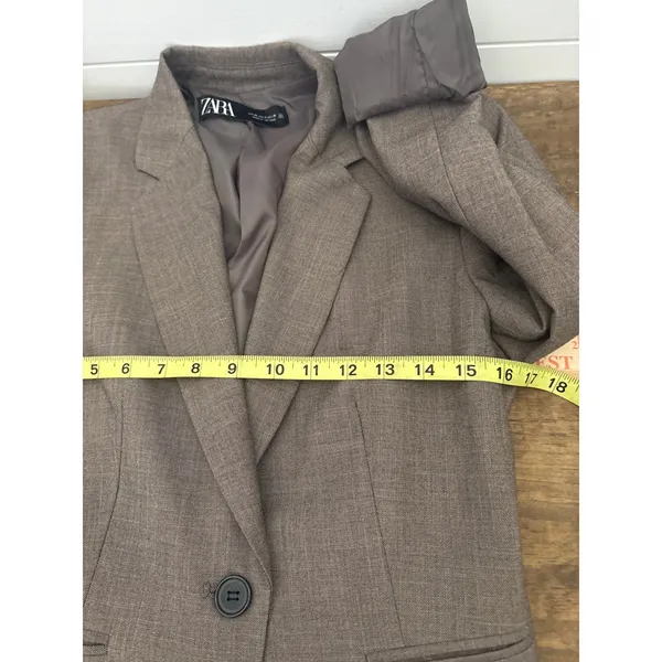 Zara Womens Taupe Brown Single Button Tailored Blazer Jacket Size 4 Pockets - Image 4
