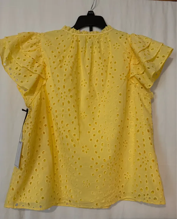 1.STATE Yellow Eyelet Ruffle Sleeve Blouse – Size M – NWT - Image 2