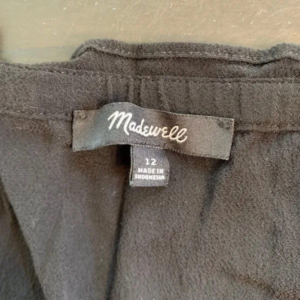 Madewell Women Black Sleeveless Smocked Waist Wide Leg Jumpsuit Size 12 Pockets - Image 3