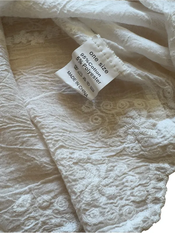 White Embroidered Cotton Gauze Lace Button Front Cottagecore Boho Blouse XL Top - Image 7
