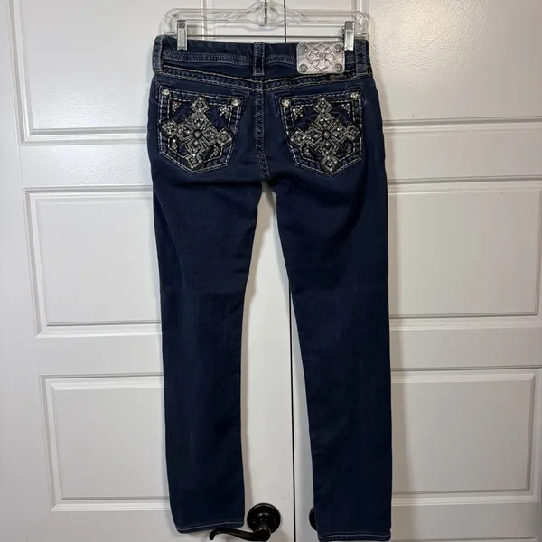 Miss Me Skinny Jeans Womens 27 Dark Wash Embellished Rhinestone Cross Pockets - Image 9