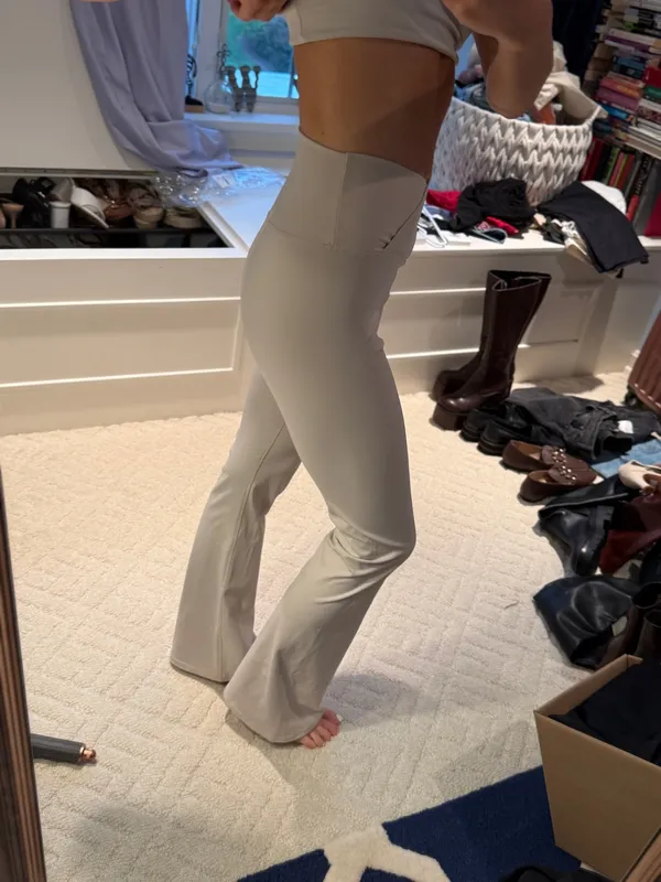 Cream V Waist Flare Yoga Pants High Rise - Image 2
