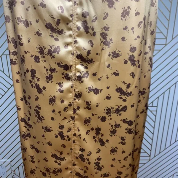 Zara Floral Print Slip Midi Skirt In Tan Gold Brown Satin Size‎ US Medium - Image 4