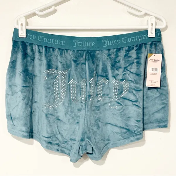 Juicy couture Large Blue Rhinestone‎ Velour Tracksuit Track Shorts Turquoise NEW - Image 3