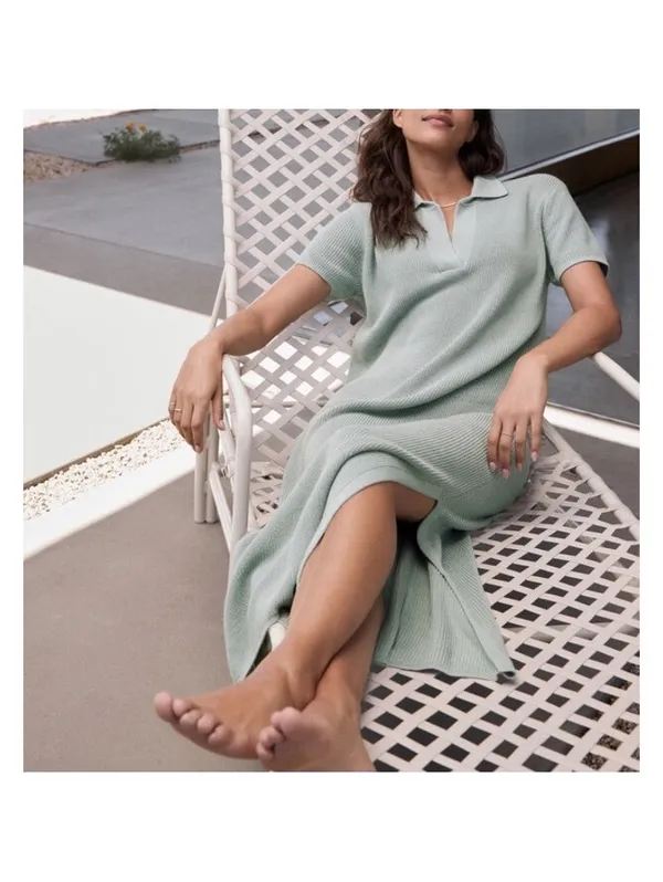 NWT Haven Well Within Organic Cotton Knit Johnny Collar Dress Sage Women’s Large - Image 13