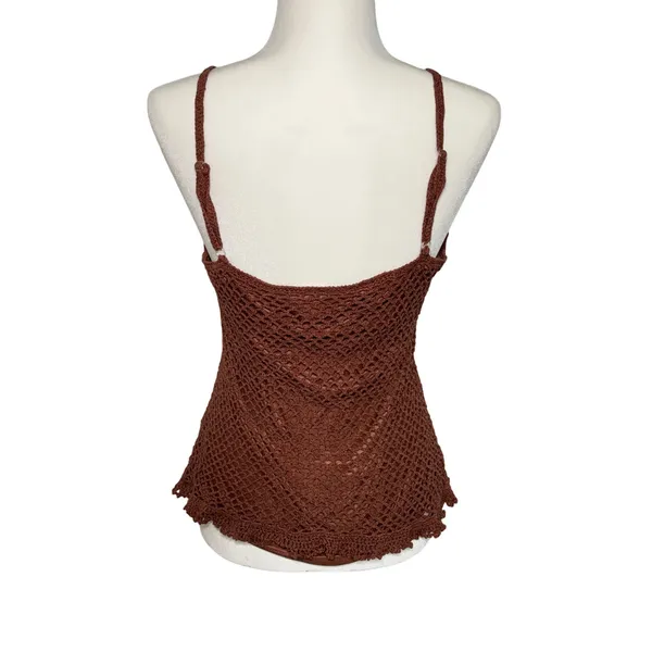 Y2K Faded Glory‎ Brown Silk Crochet Cami Top Womens XL Boho Romantic Vintage - Image 5