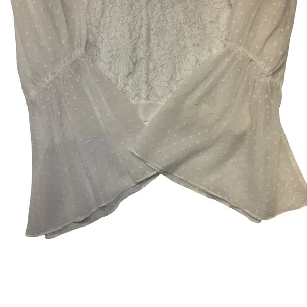 Free People White Floral Lace Swiss Dot Bell Sleeve Blouse‎ Top Ivory Medium - Image 8