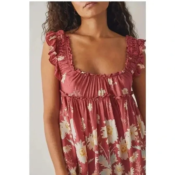 NWT Free People Intimately Bali Wild Daisy Slip Mini Dress Renaissance Red Combo - Image 2