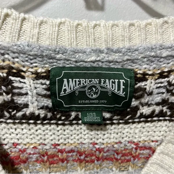 American Eagle Women’s Multicolored Cropped Cardigan Ski Sweater Size Large‎ - Image 5