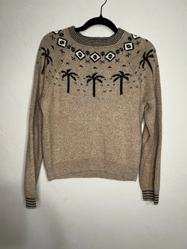 Marine Layer Archive Avalon Fair‎ Isle Palm Trees Cotton Wool Blend Crew Sweater - Image 2
