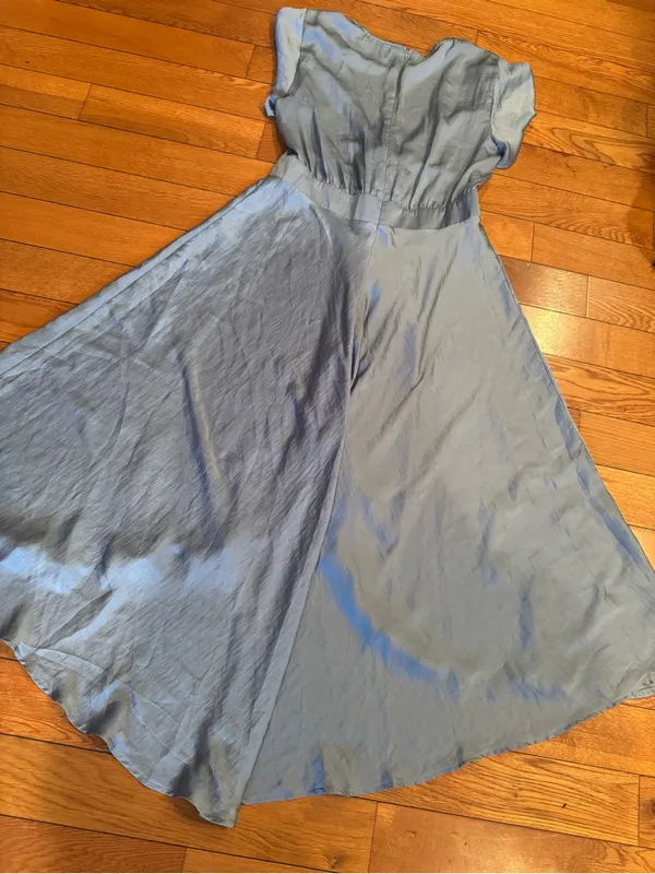 Petal & Pup Amanda High-Low Satin Tie-Front Dress - Dusty Blue Size 8 EUC - Image 6