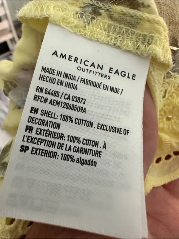 American Eagle Yellow Floral Ruffle Lace-Trim Women's Top - Image 6