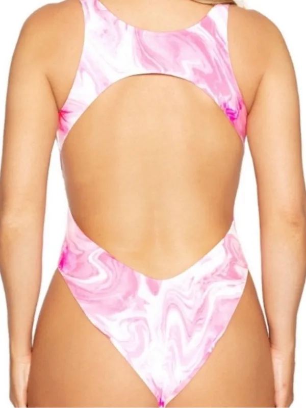 NWT Naked Wardrobe Swim monokini pink white extra small - Image 3