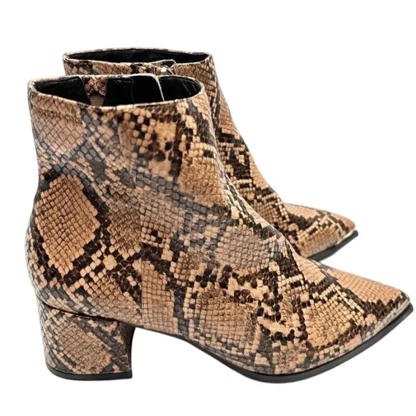 Kenneth Cole Roanne Snakeskin Print Pointed Toe Block Heel Booties Brown 6.5 NEW - Image 4