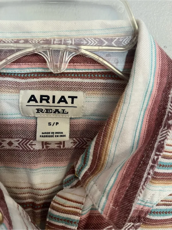 Ariat Striped Western Shirt in Rust, Cream & Teal Accents - Image 3