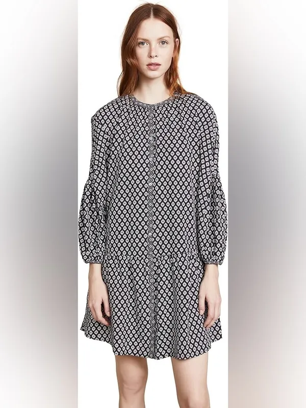 Joie Hagi Long Bishop Sleeve Ditzy Tile Print Black/White Drop BohoDress Size XS - Image 4