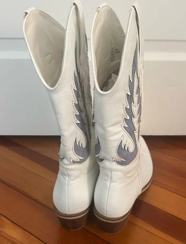 White and Blue Cowgirl Boots Size 10 - Image 3
