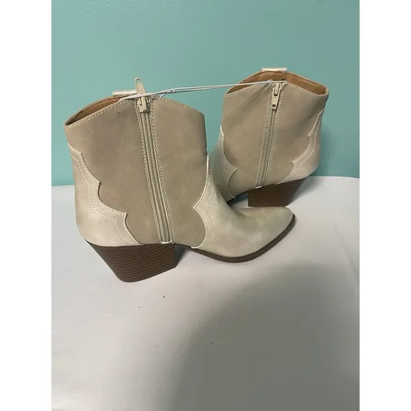 Indigo Ankle Boots 6.5M Iralannie Pointed Toe Cowboy Boot 2tone‎ Tan Gold S112 - Image 5