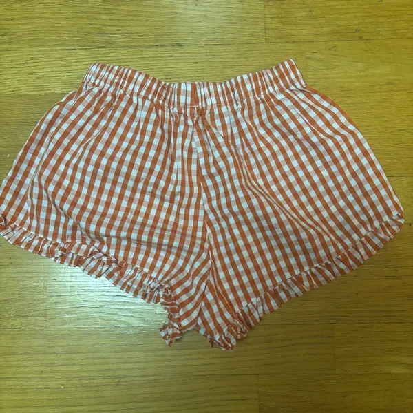 Loucia Orange Georgia Gingham Preppy Coastal Fisherman Ruffle Hem Boxer Shorts S - Image 6