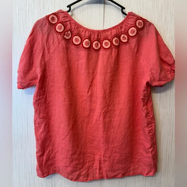 J. Crew Vintage closet Coral Embroidered boho Blouse top 4‎ - Image 5