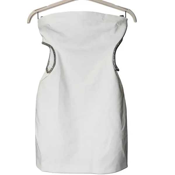 ZARA NEW WHITE STRAPLESS CUT OUT RHINESTONE MINI DRESS Women’s Size Medium - Image 7