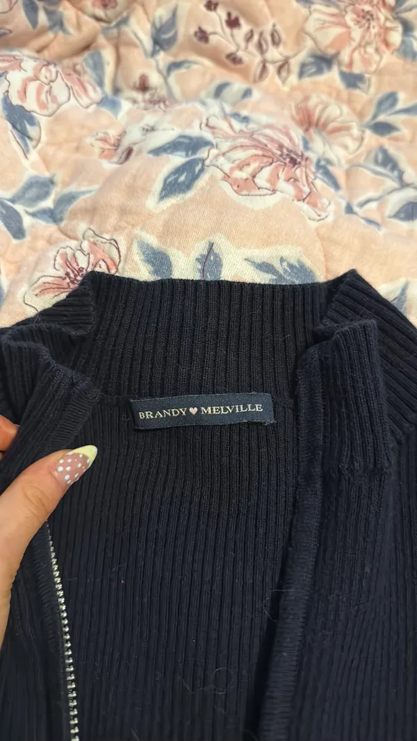 Double Zip Brandy Melville Navy Blue Jacket - Image 2