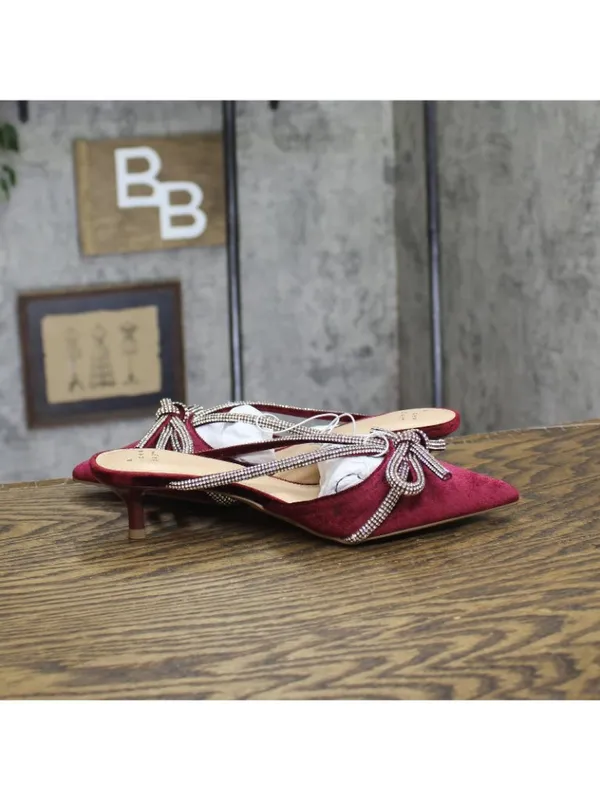 NWT A New Day Gwen Rhinestone Bow Heels Velvet 94656736 Burgundy Red 6.5M - Image 7