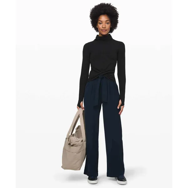 Lululemon Noir Pant True Navy High Rise Wide Leg Tie Waist Trousers Size 6 - Image 2