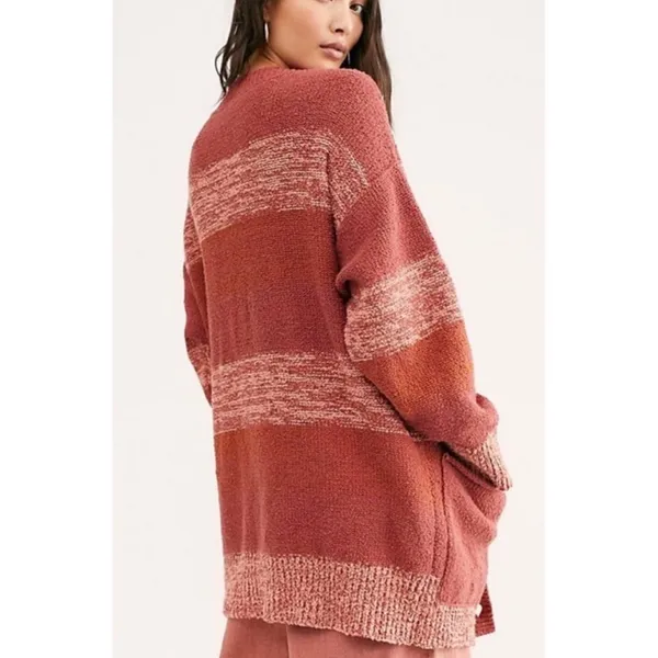 Free People Southport Beach Cardigan Sweater Pink Stripe Boho XS - Image 4