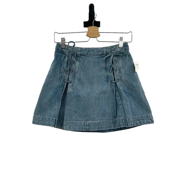 Free People Denim Lace Up Skirt Light Denim Size 2‎ - Image 3