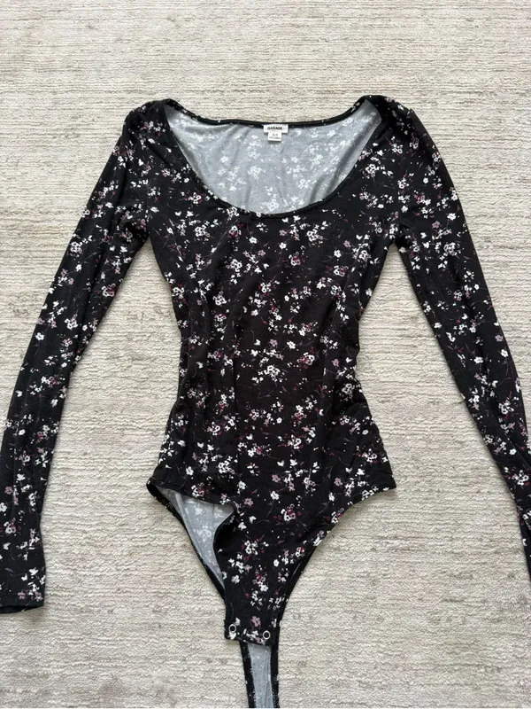 Garage Black Floral Long-Sleeve Scoop Neck Bodysuit (Size XS) - Image 3