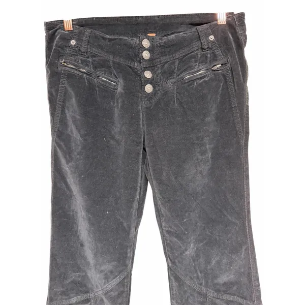Free People Hit‎ Back Slim Flare Pants Black Velvet Women's Size 8 - Image 3