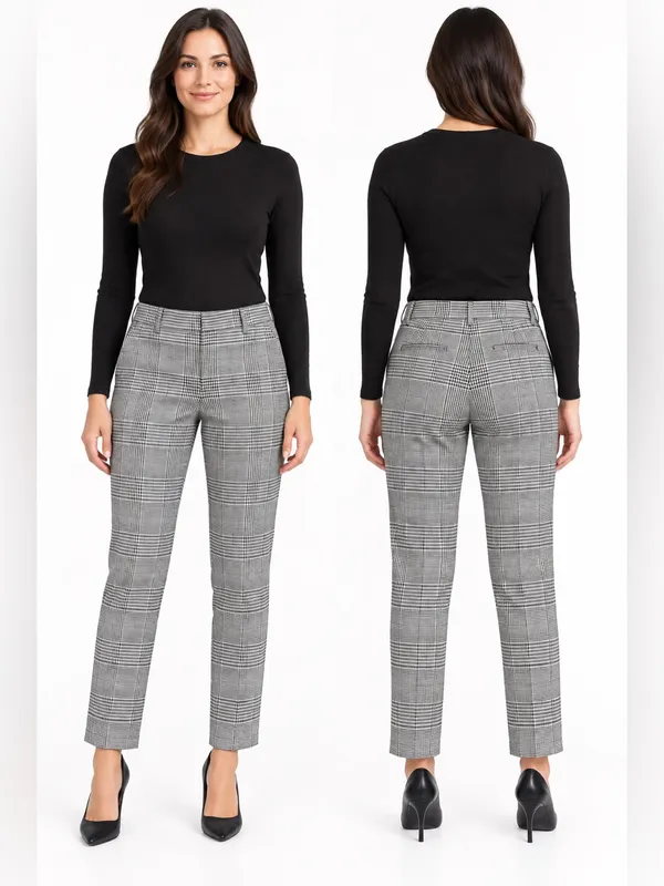 LOFT The Riviera Slim Plaid Ankle Pants Black White Size 10 - Image 2