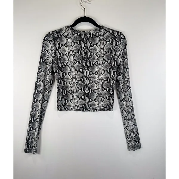 Alice + Olivia Womens Top Gray Delaina Snakeskin Print Cropped Long Sleeve XS - Image 8