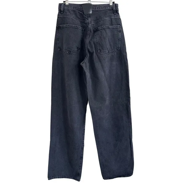 7 For All Mankind Jennifer Beaded Baggy Jeans Wide Leg Women's 26 Faded Black - Image 2