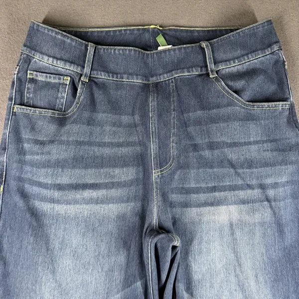 Halara Jeans Womens L Petite Blue Medium Wash Mid Rise Straight Stretch Denim - Image 2