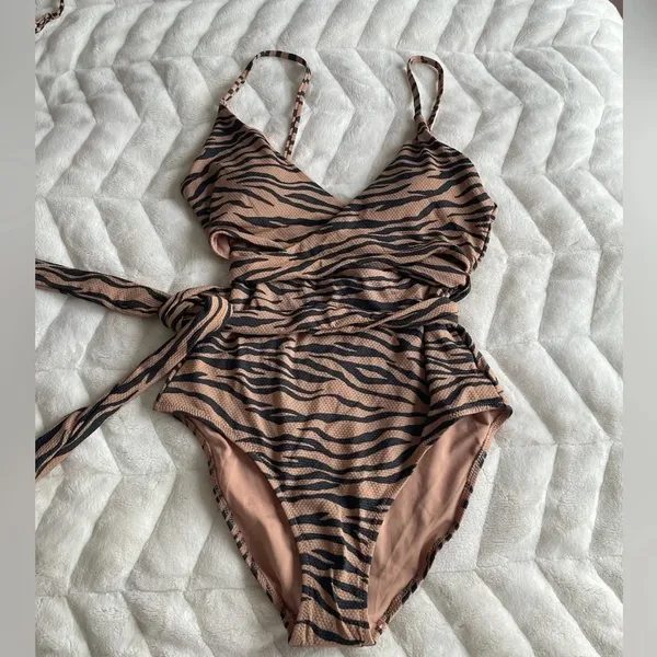Aerie Tiger Print Wrap One-Piece Cutout Swimsuit - Image 3