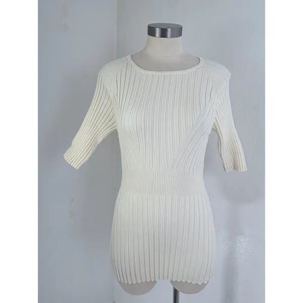Sundance Cream Ribbed Organic Cotton Chevron Knit Elbow Sleeve Top M - Image 5